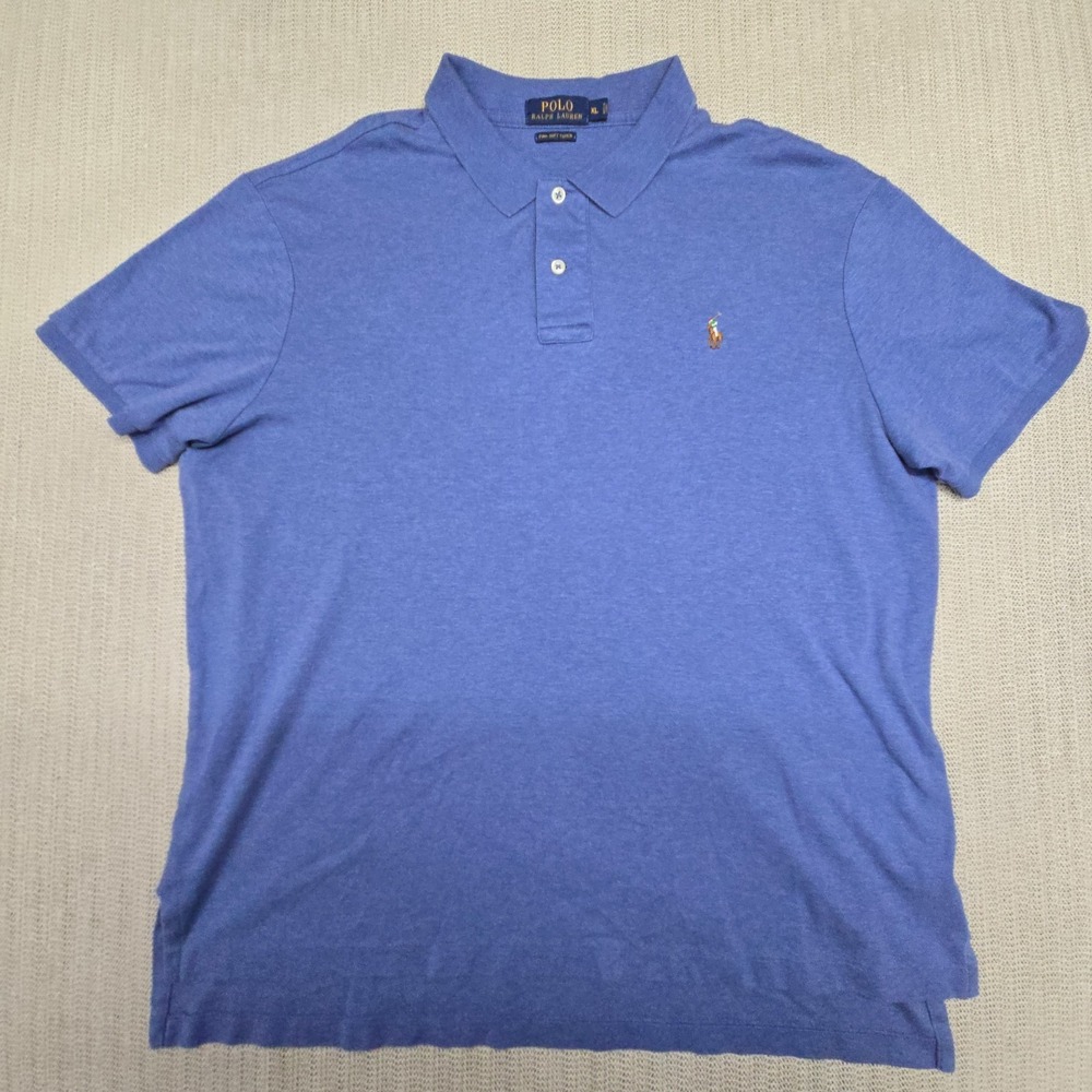 Polo Ralph Lauren Shirt Mens XL Blue Flesh Pony Short Sleeve Pima Cotton Soft